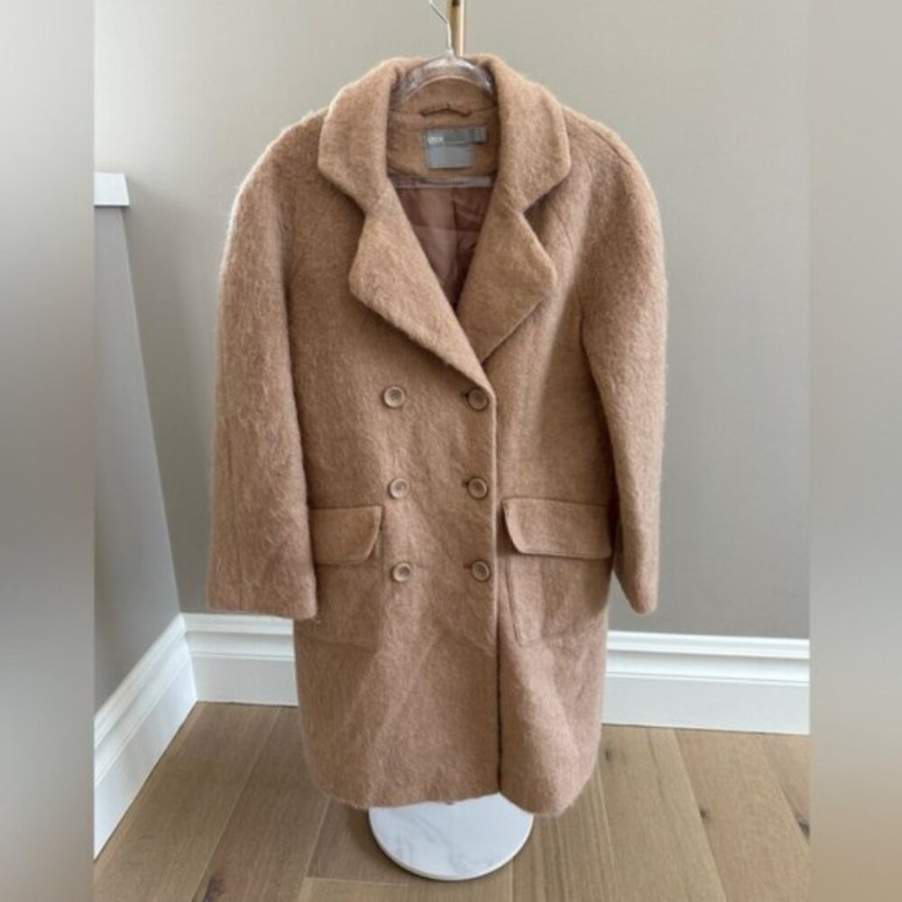 ASOS Wool Mohair Blend Camel Peacoat Oversized Double Breasted Coat Size 0
